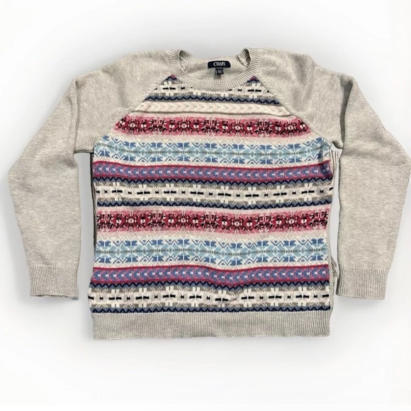 Chaps Ralph Lauren Crew Neck Women's Sweater XL Fair Isle Nordic Cotton Classic - Picture 1 of 7